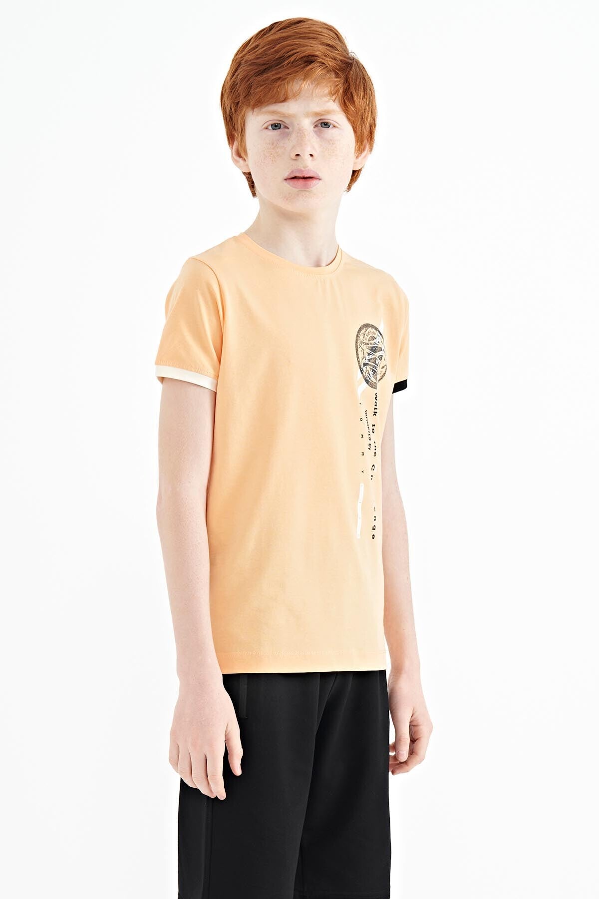 Melon Inside Print Detailed O Collar Standard Cut Boys T-Shirt - 11131