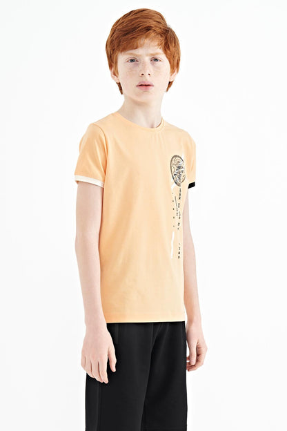 Melon Inside Print Detailed O Collar Standard Cut Boys T-Shirt - 11131