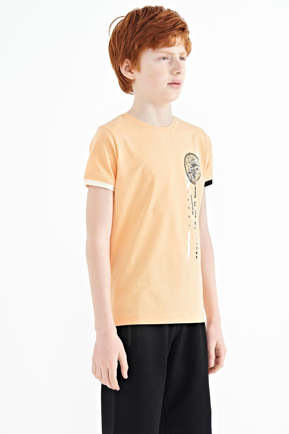 Melon Inside Print Detailed O Collar Standard Cut Boys T-Shirt - 11131