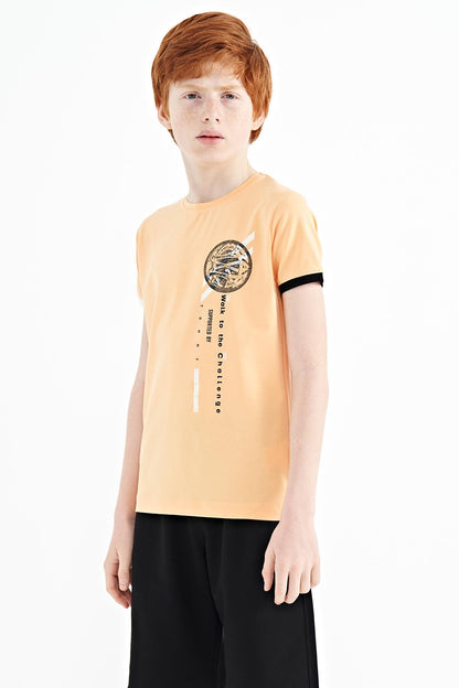 Melon Inside Print Detailed O Collar Standard Cut Boys T-Shirt - 11131