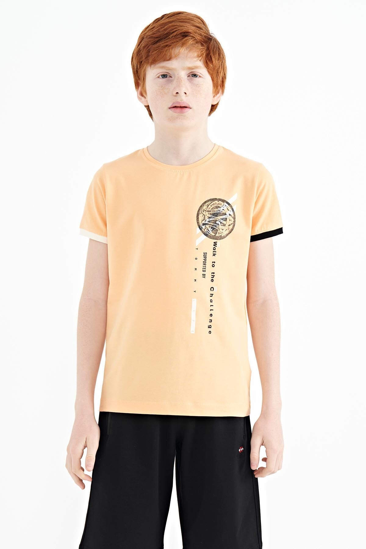 Melon Inside Print Detailed O Collar Standard Cut Boys T-Shirt - 11131