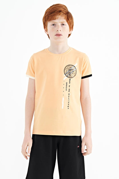 Melon Inside Print Detailed O Collar Standard Cut Boys T-Shirt - 11131