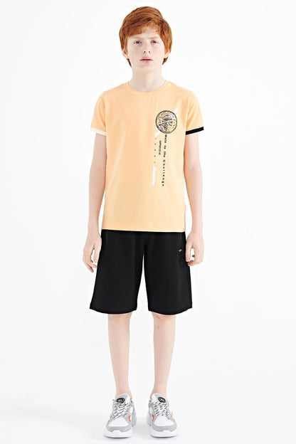 Melon Inside Print Detailed O Collar Standard Cut Boys T-Shirt - 11131