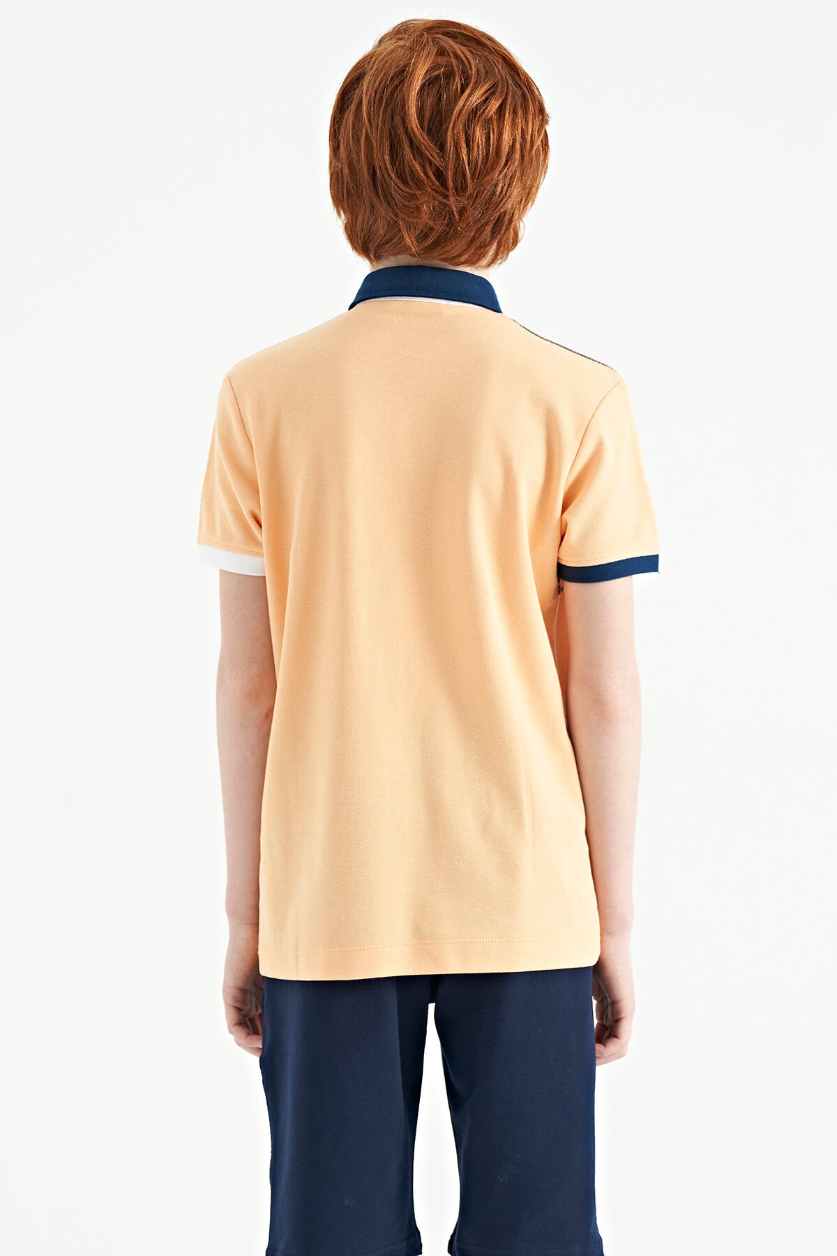 Melon Inside Print Detailed Polo Collar Standard Pattern Boys' T-Shirt - 11161