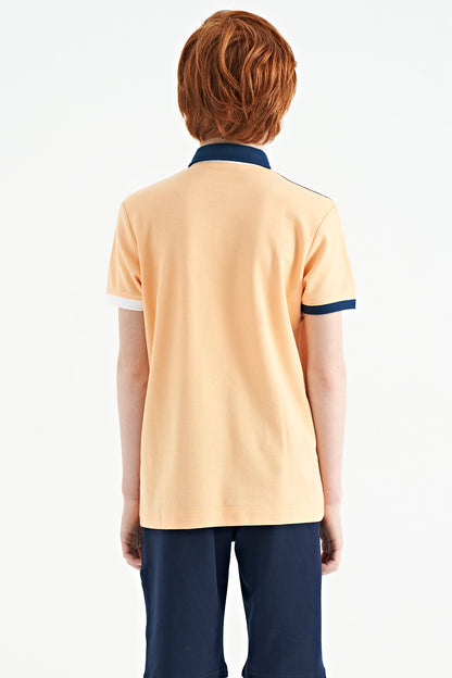 Melon Inside Print Detailed Polo Collar Standard Pattern Boys' T-Shirt - 11161