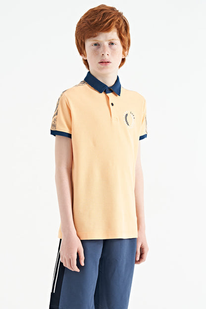 Melon Inside Print Detailed Polo Collar Standard Pattern Boys T-Shirt - 11166