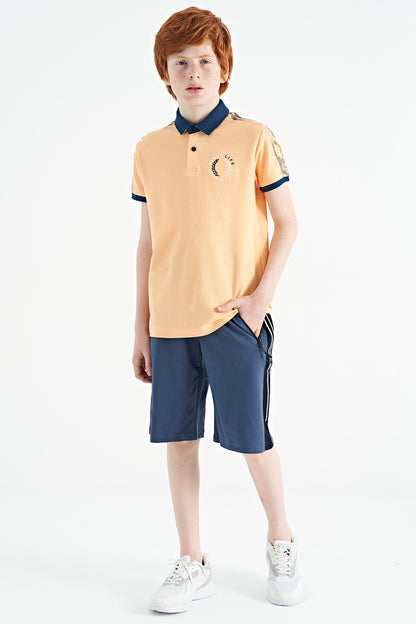Melon Inside Print Detailed Polo Collar Standard Pattern Boys T-Shirt - 11166