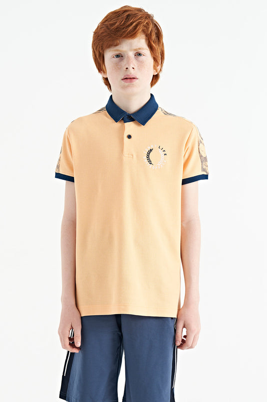 Melon Inside Print Detailed Polo Collar Standard Pattern Boys T-Shirt - 11166