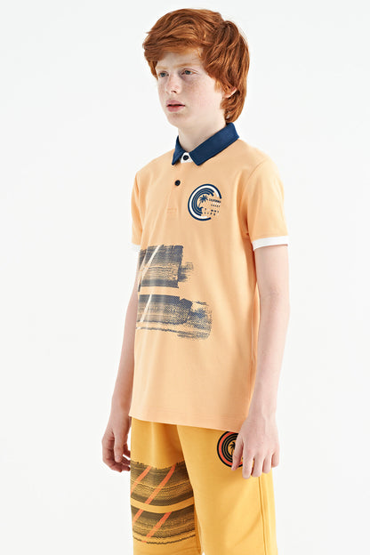 Melon Inside Print Detailed Polo Collar Standard Fit Boys T-Shirt - 11094