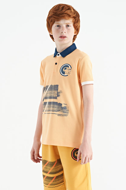 Melon Inside Print Detailed Polo Collar Standard Fit Boys T-Shirt - 11094