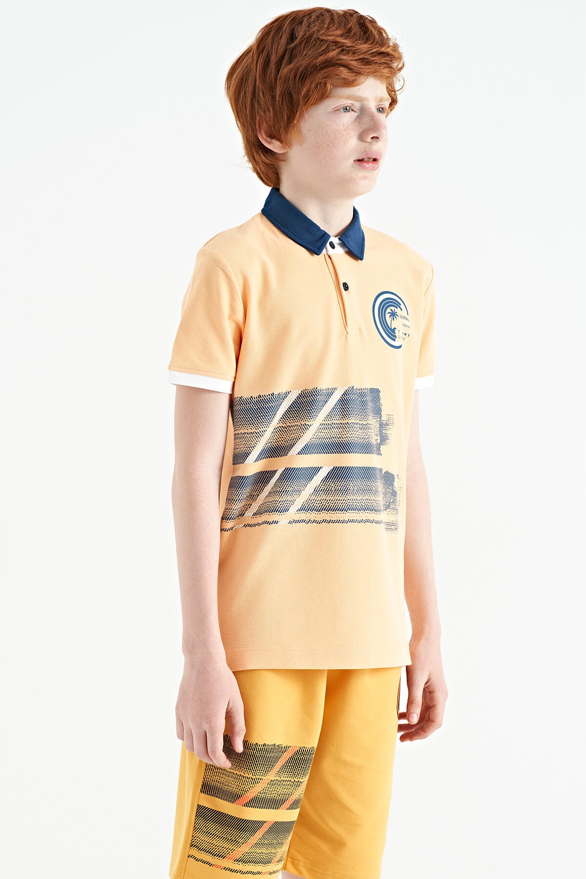 Melon Inside Print Detailed Polo Collar Standard Fit Boys T-Shirt - 11094