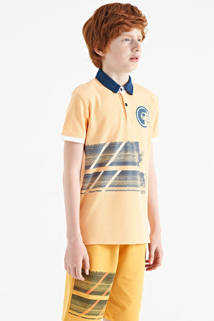 Melon Inside Print Detailed Polo Collar Standard Fit Boys T-Shirt - 11094