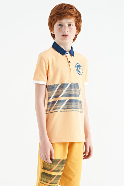 Melon Inside Print Detailed Polo Collar Standard Fit Boys T-Shirt - 11094