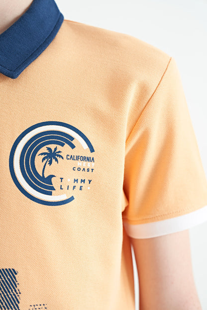 Melon Inside Print Detailed Polo Collar Standard Fit Boys T-Shirt - 11094