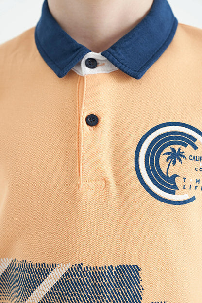Melon Inside Print Detailed Polo Collar Standard Fit Boys T-Shirt - 11094