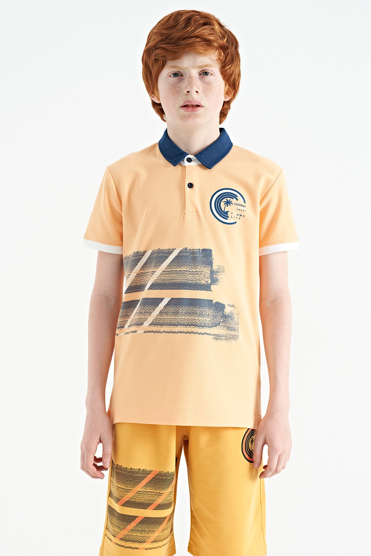 Melon Inside Print Detailed Polo Collar Standard Fit Boys T-Shirt - 11094