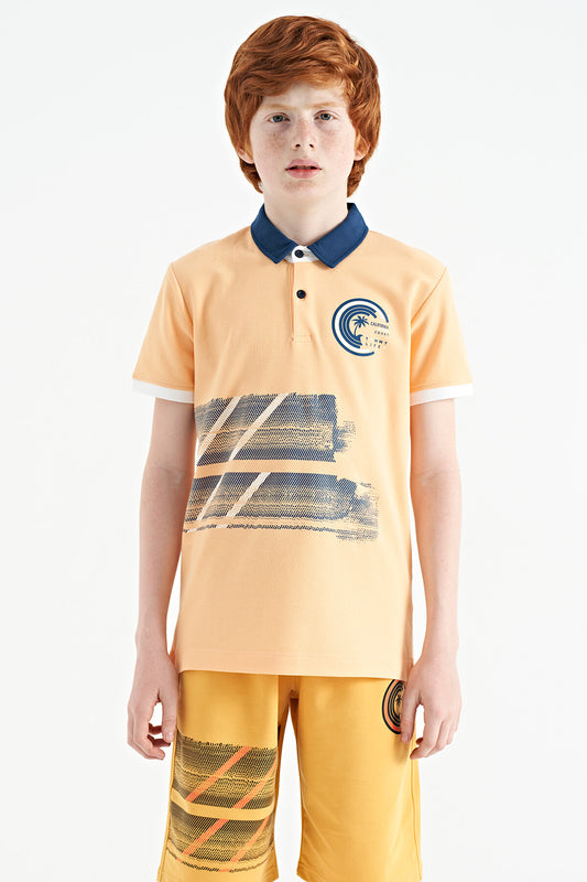 Melon Inside Print Detailed Polo Collar Standard Fit Boys T-Shirt - 11094