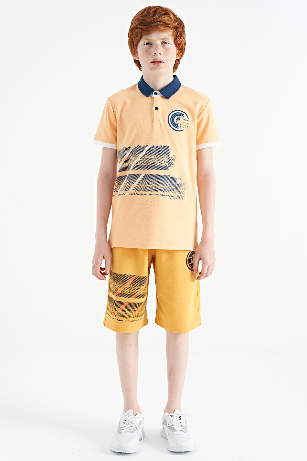 Melon Inside Print Detailed Polo Collar Standard Fit Boys T-Shirt - 11094