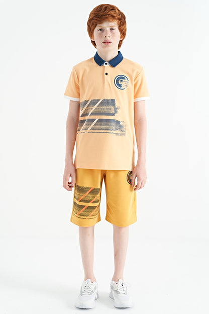 Melon Inside Print Detailed Polo Collar Standard Fit Boys T-Shirt - 11094