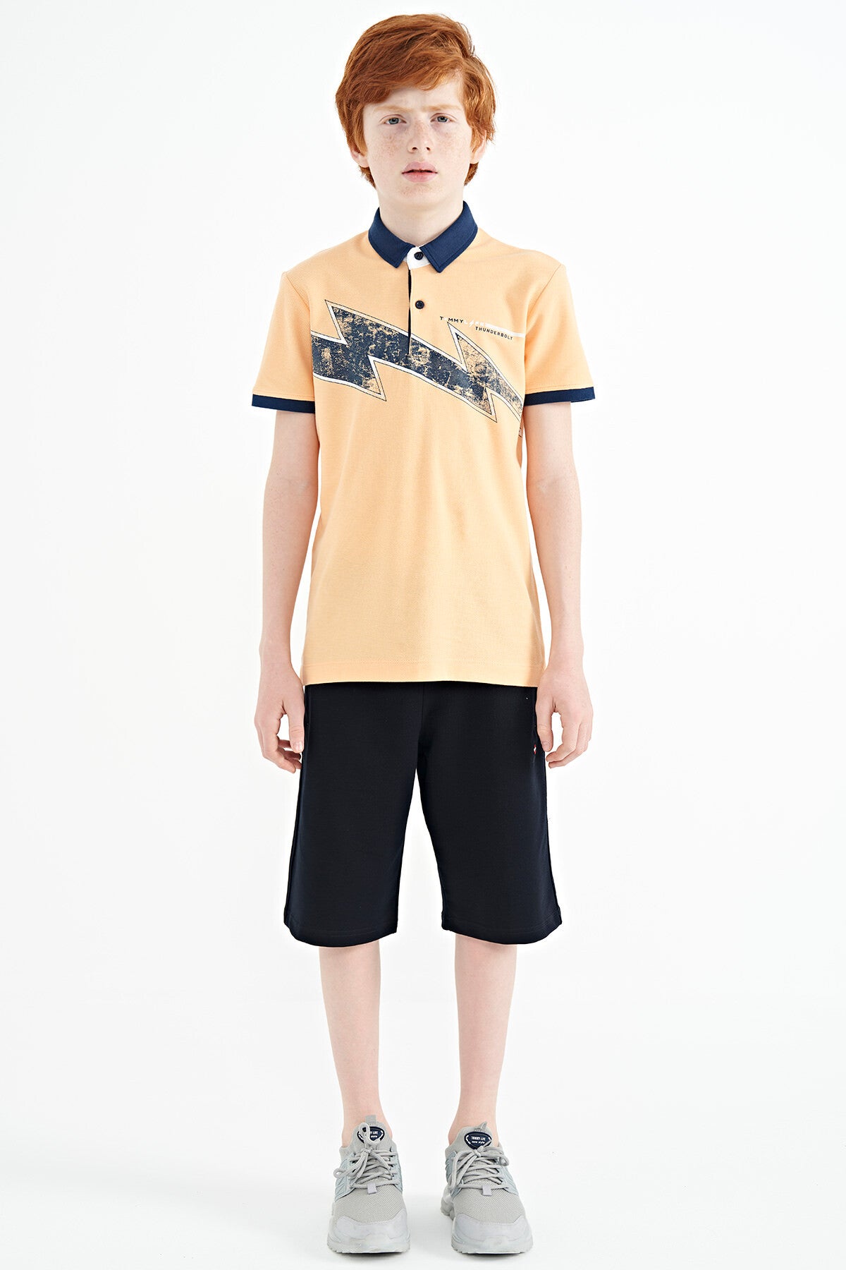 Melon Inside Print Detailed Standard Mold Polo Collar Boys T-Shirt - 11154