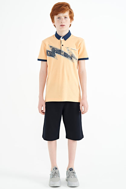 Melon Inside Print Detailed Standard Mold Polo Collar Boys T-Shirt - 11154