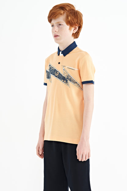 Melon Inside Print Detailed Standard Mold Polo Collar Boys T-Shirt - 11154