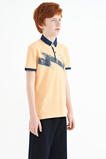 Melon Inside Print Detailed Standard Mold Polo Collar Boys T-Shirt - 11154