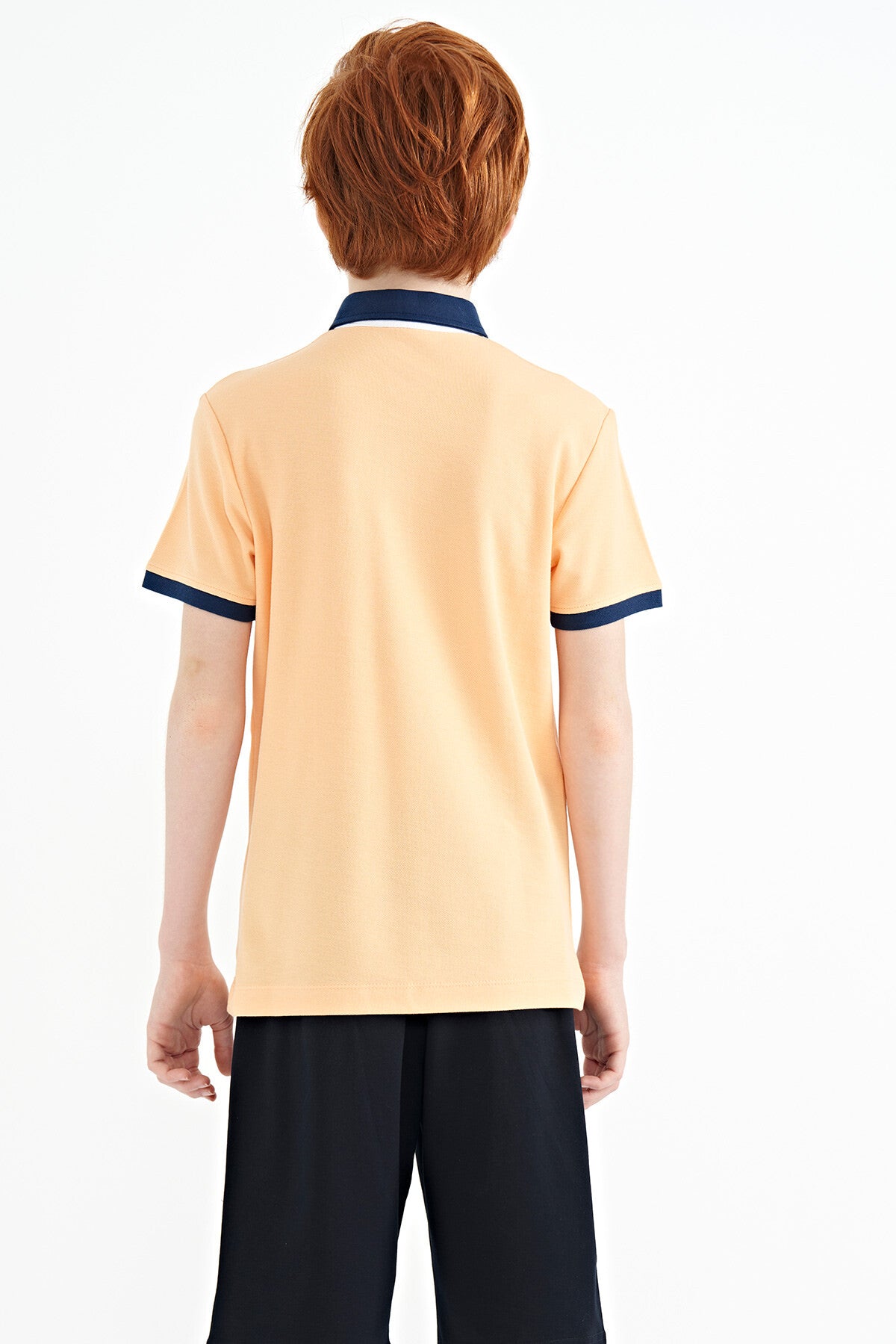 Melon Inside Print Detailed Standard Mold Polo Collar Boys T-Shirt - 11154