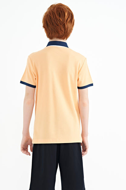 Melon Inside Print Detailed Standard Mold Polo Collar Boys T-Shirt - 11154