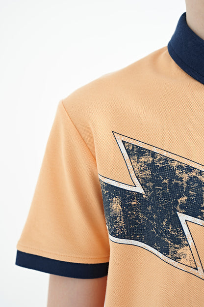 Melon Inside Print Detailed Standard Mold Polo Collar Boys T-Shirt - 11154