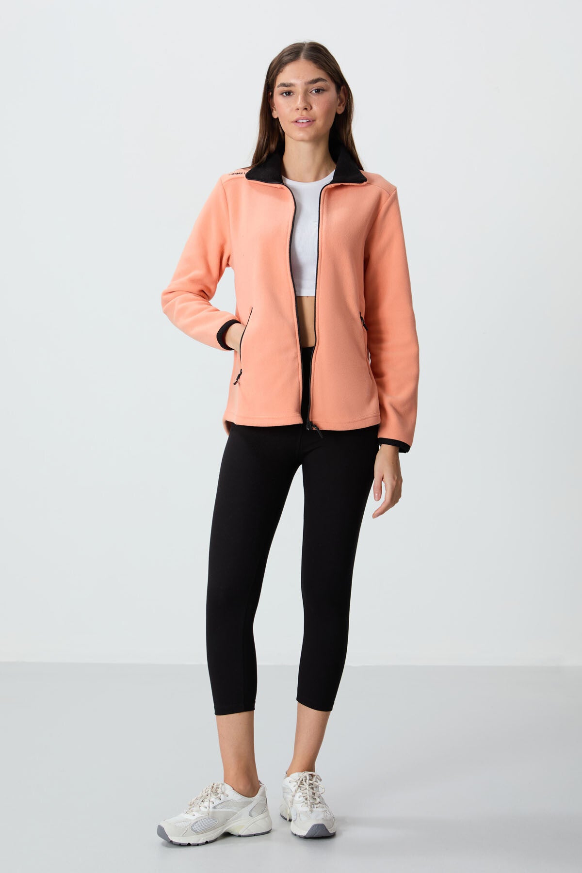 Melon Inside Stand-Up Collar Zippered Comfort Fit Women's Fleece Sweatshirt - 97173