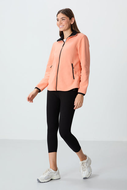 Melon Inside Stand-Up Collar Zippered Comfort Fit Women's Fleece Sweatshirt - 97173