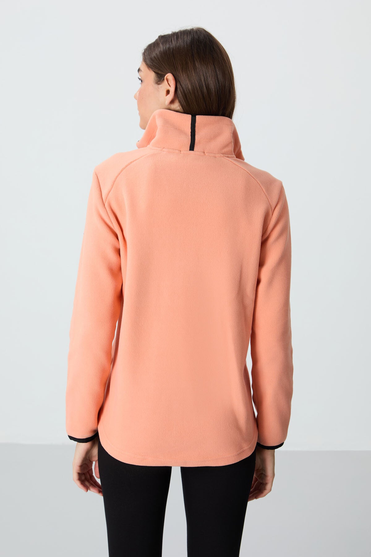 Melon Inside Stand-Up Collar Zippered Comfort Fit Women's Fleece Sweatshirt - 97173