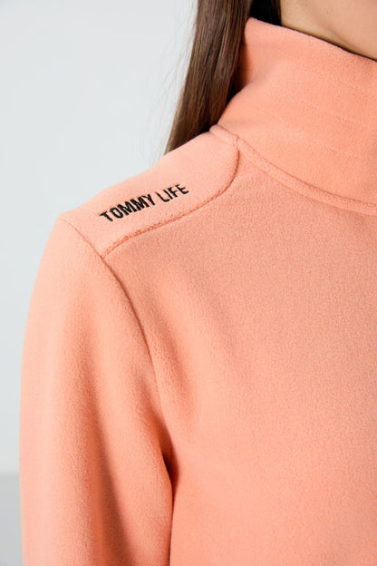 Melon Inside Stand-Up Collar Zippered Comfort Fit Women's Fleece Sweatshirt - 97173