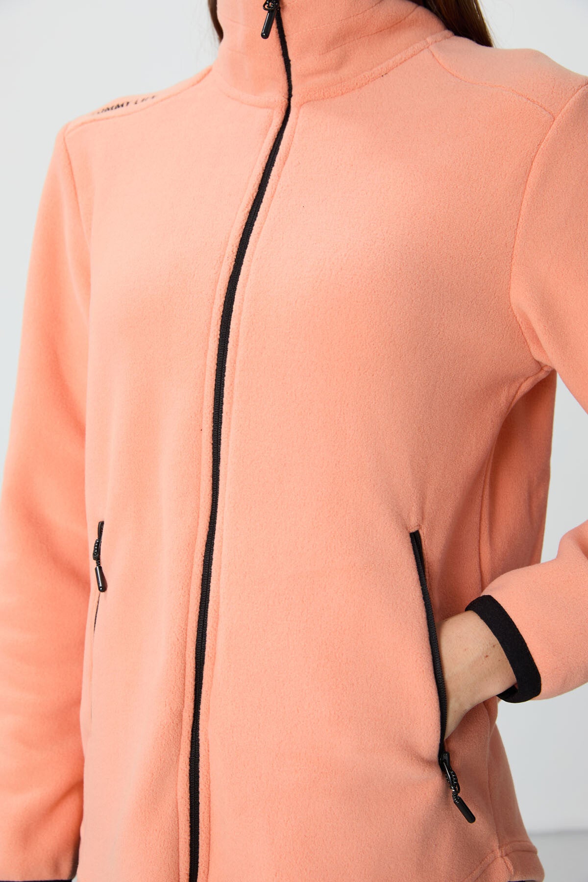 Melon Inside Stand-Up Collar Zippered Comfort Fit Women's Fleece Sweatshirt - 97173