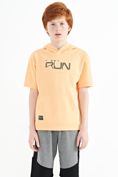 Melon Inner Kangaroo Pocket Hooded Oversize Boys T-Shirt - 11160