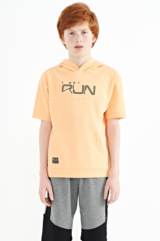 Melon Inner Kangaroo Pocket Hooded Oversize Boys T-Shirt - 11160