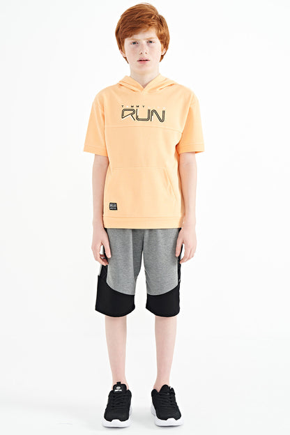 Melon Inner Kangaroo Pocket Hooded Oversize Boys T-Shirt - 11160