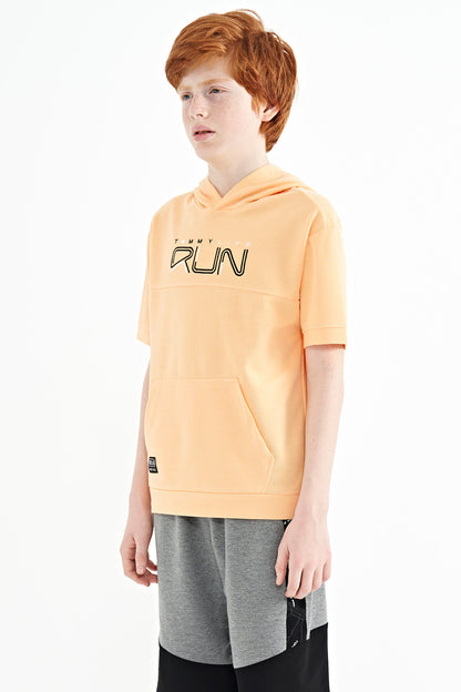 Melon Inner Kangaroo Pocket Hooded Oversize Boys T-Shirt - 11160