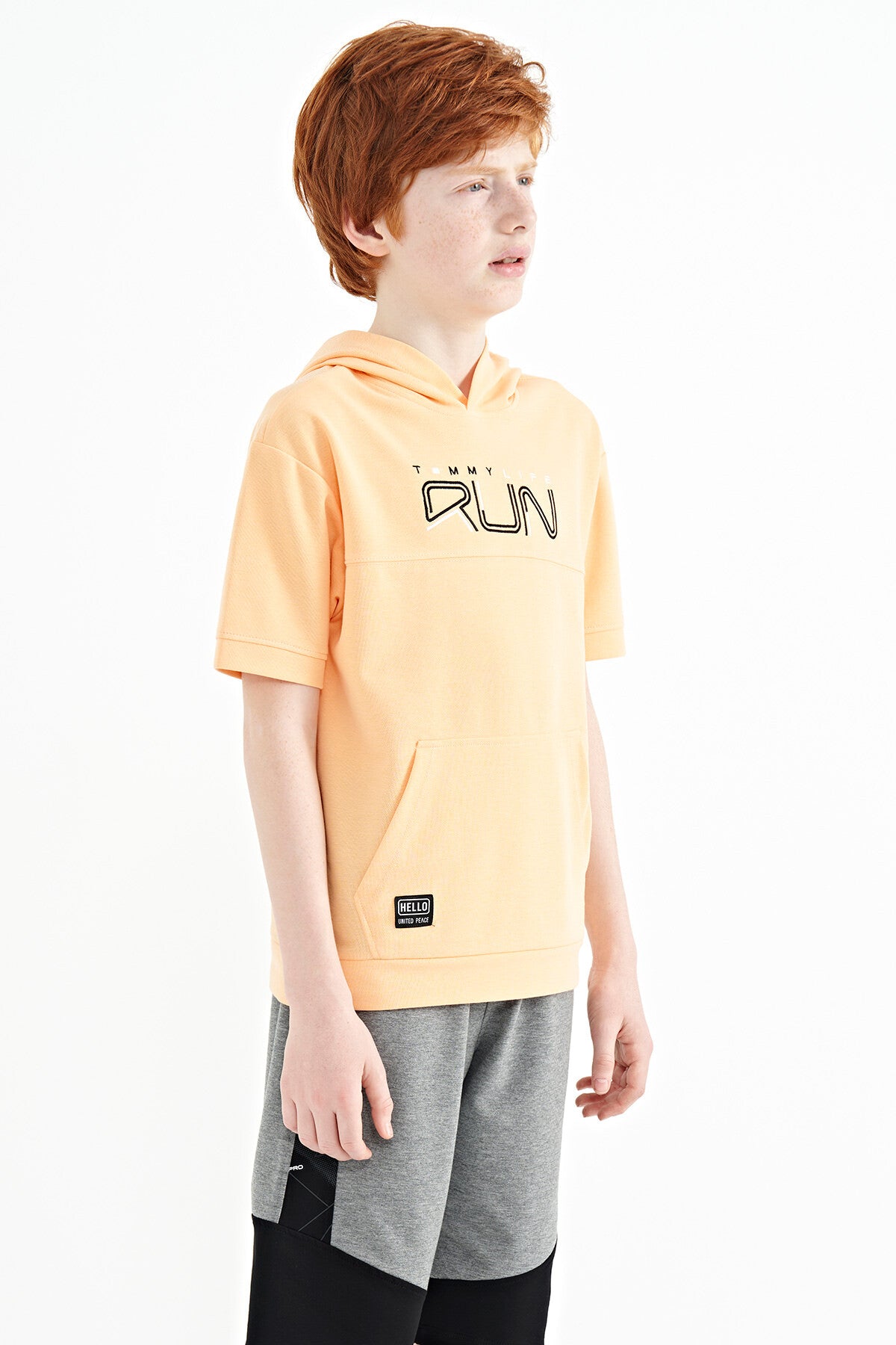 Melon Inner Kangaroo Pocket Hooded Oversize Boys T-Shirt - 11160