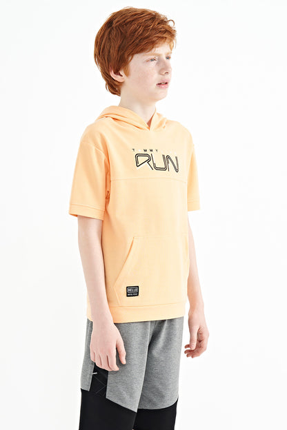 Melon Inner Kangaroo Pocket Hooded Oversize Boys T-Shirt - 11160
