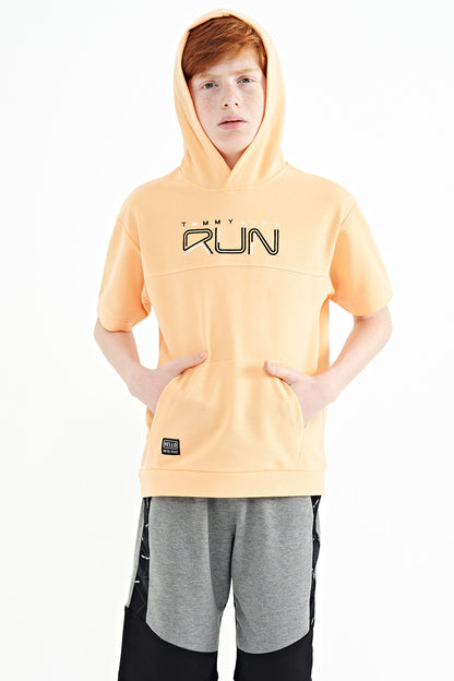 Melon Inner Kangaroo Pocket Hooded Oversize Boys T-Shirt - 11160