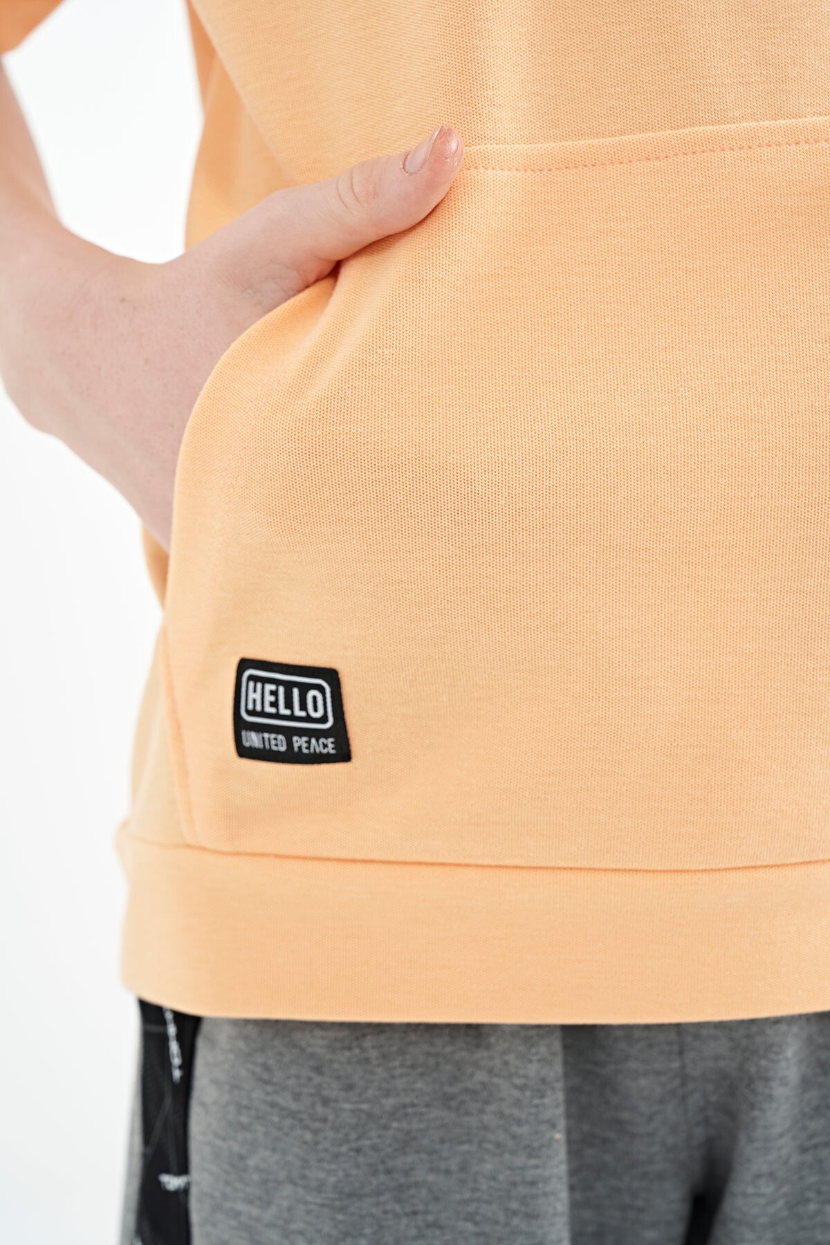 Melon Inner Kangaroo Pocket Hooded Oversize Boys T-Shirt - 11160