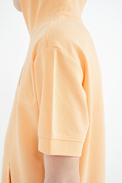 Melon Inner Kangaroo Pocket Hooded Oversize Boys T-Shirt - 11160