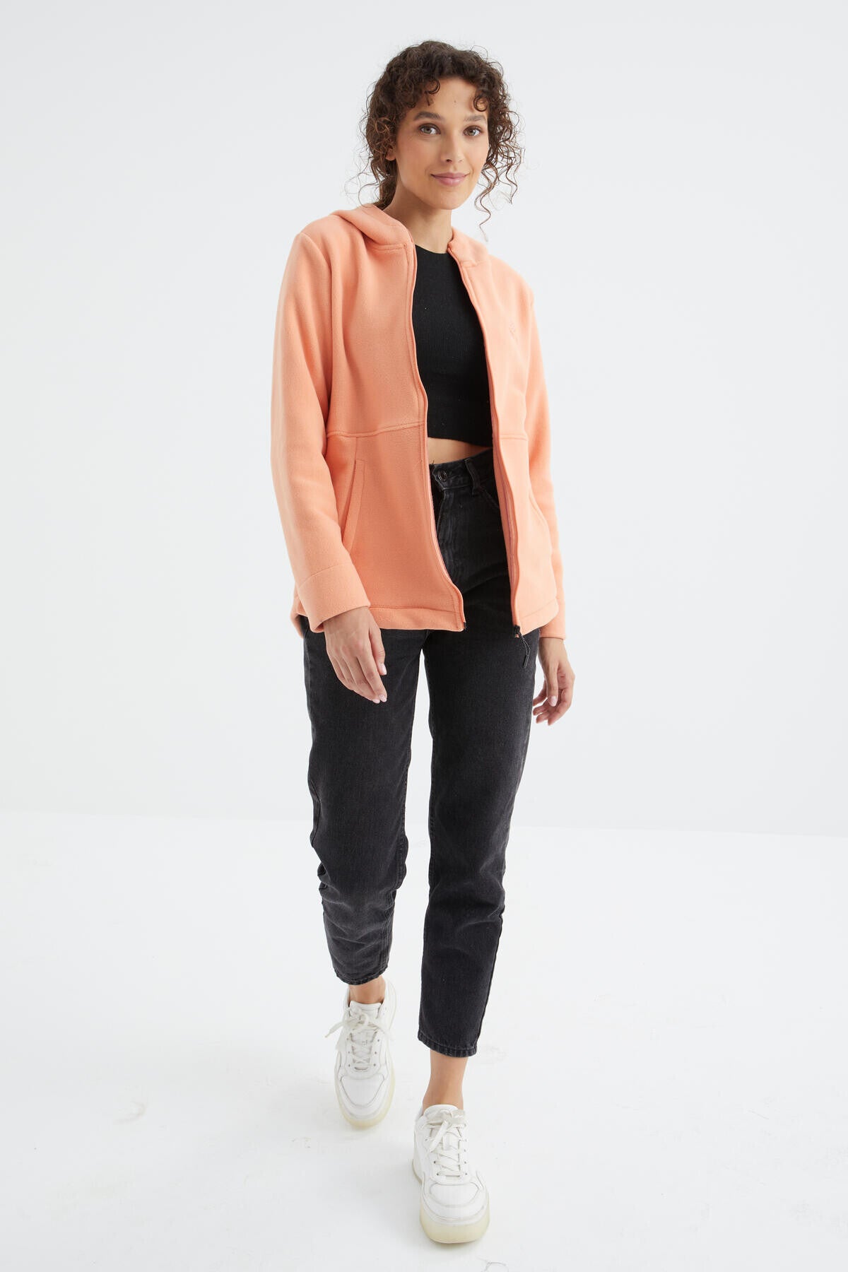 Melon Lined Hooded Zip-Up Comfortable Fit Women's Fleece Sweatshirt - 97233