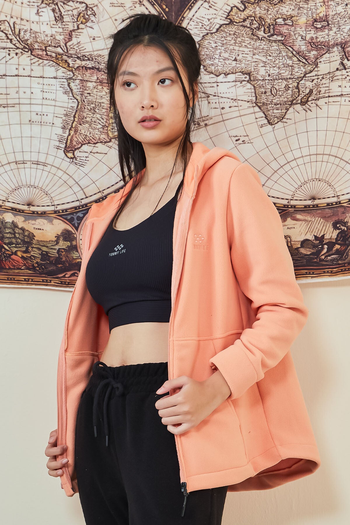 Melon Lined Hooded Zip-Up Comfortable Fit Women's Fleece Sweatshirt - 97233