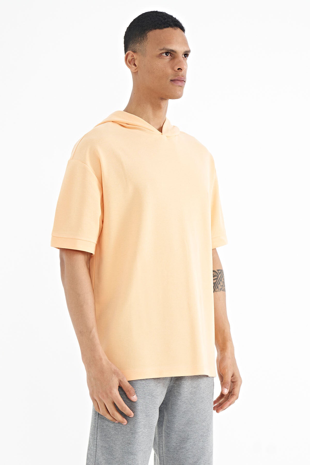 Melon Inside Hooded Sleeve Label Detailed Oversize Men's T-shirt - 88179