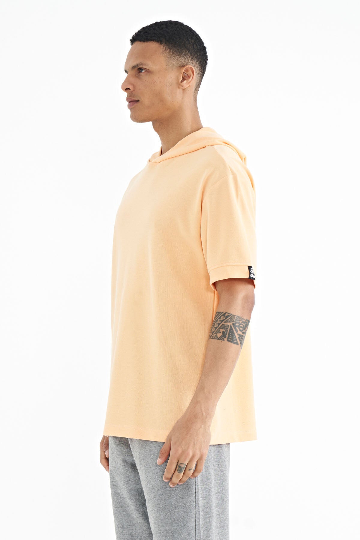 Melon Inside Hooded Sleeve Label Detailed Oversize Men's T-shirt - 88179