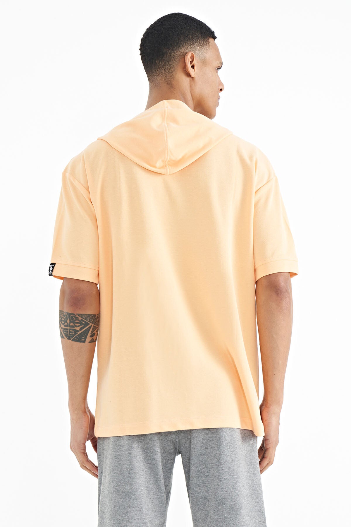 Melon Inside Hooded Sleeve Label Detailed Oversize Men's T-shirt - 88179