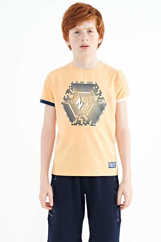 Melon Sleeve Cuff Colorful Detailed Printed Standard Cut Boys T-Shirt - 11156
